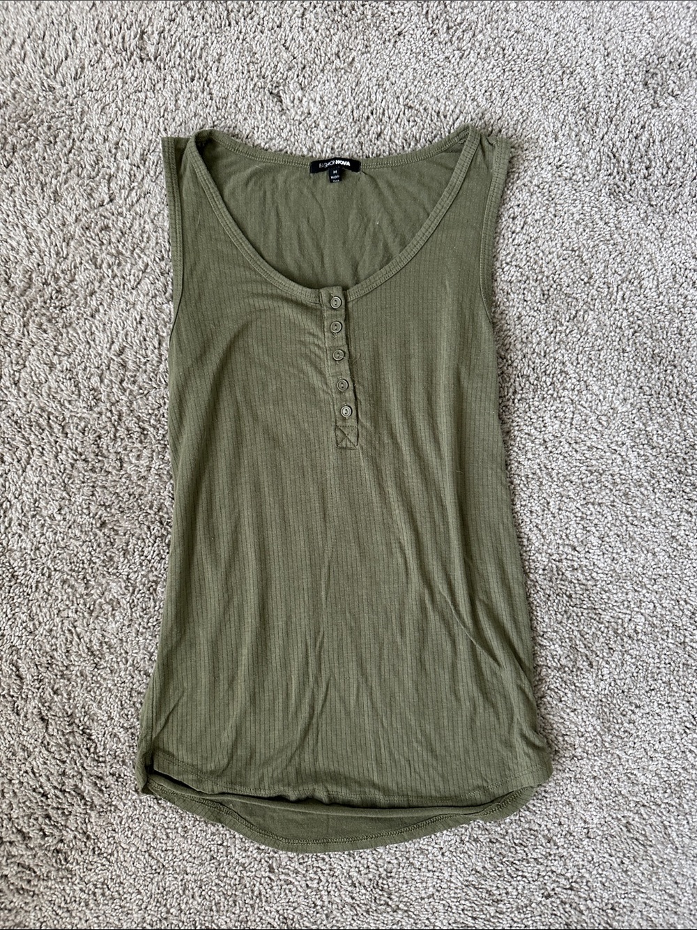 fashion nova olive ribbed henley tank top